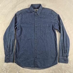 Hedley Bennett Long Sleeve Button Up Shirt Men's Small Blue Chef Chambray Casual